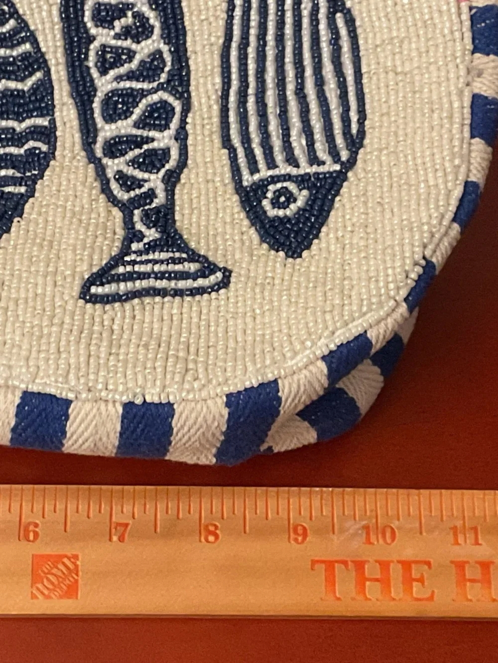 NWT Sardines Micro Beaded Blue White striped canvas Bag